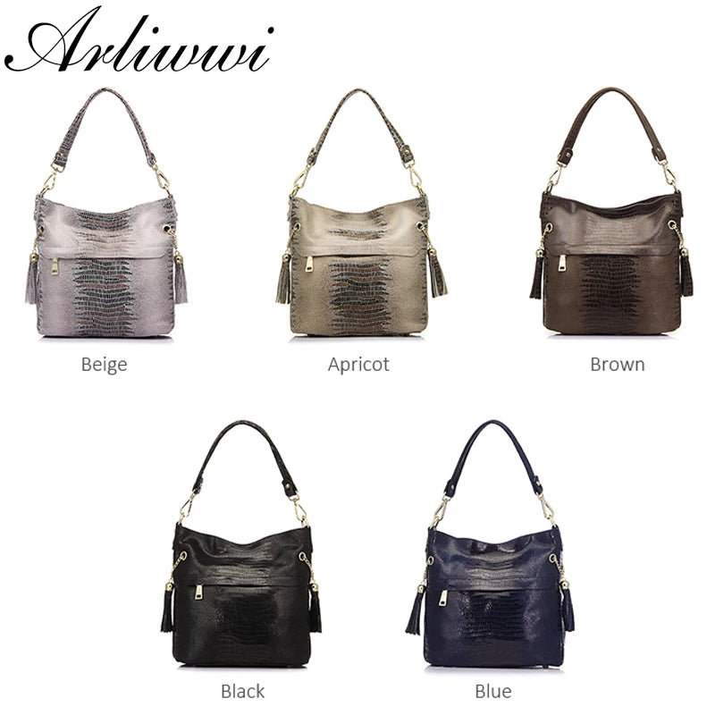 Genuine Leather Bucket Bag – Embossed Suede Crossbody