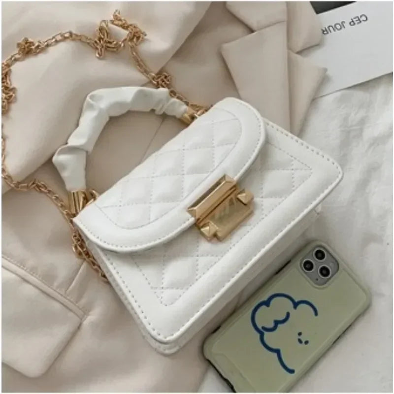 Rhomboid Chain Mini Bag – PU Leather Crossbody