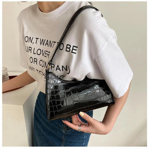 Alligator-Print Underarm Bag