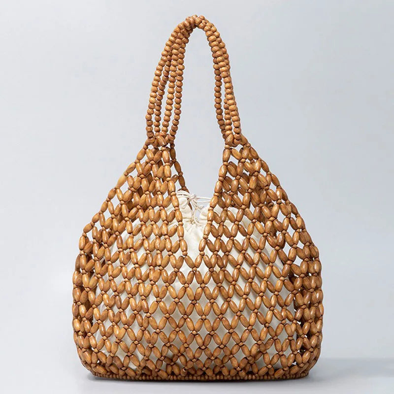 Handmade Wooden-Bead Beach Bag