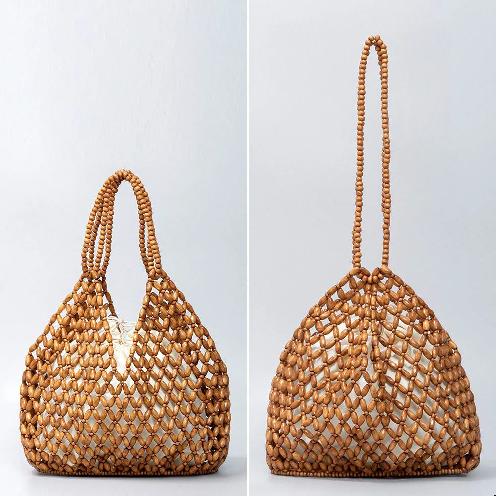 Handmade Wooden-Bead Bag – Woven Beach Shoulder Bag