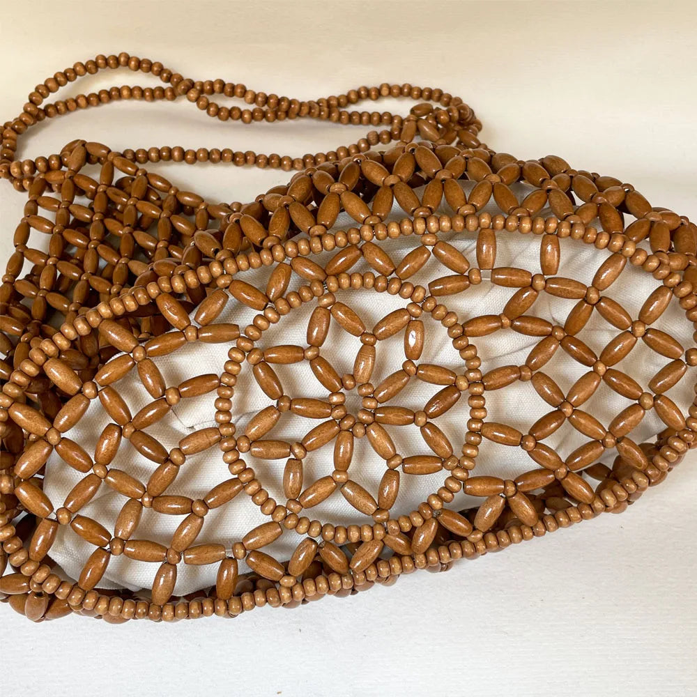 Handmade Wooden-Bead Bag – Woven Beach Shoulder Bag